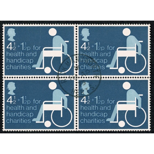 1975 Charity 4½p+1½p . Fine used block of four. SG 970