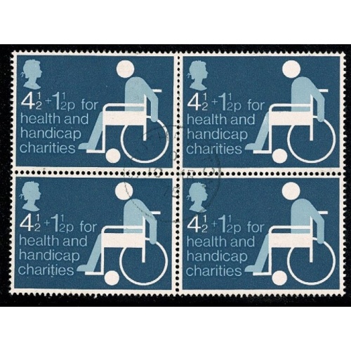 1975 Charity 4½p+1½p . Fine used block of four. SG 970