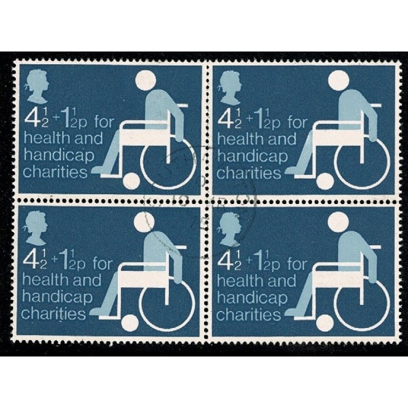 1975 Charity 4½p+1½p . Fine used block of four. SG 970