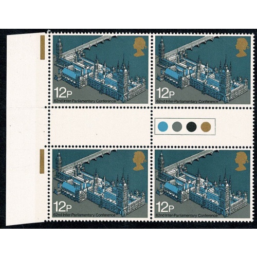 1975 Parliament 12p Traffic Light gutter pair block of four. SG 988