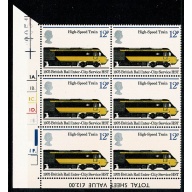 1975 Railways 12p. Cyl. 1A 1B 1C 1D 1E 1 p61 Dot block of six.