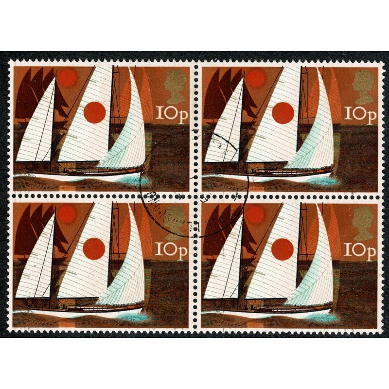 1975 Sailing 10p Fine Used block of 4. SG 982