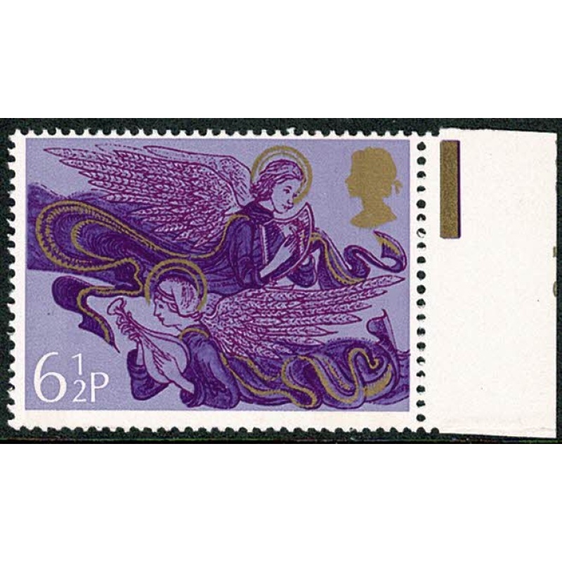 1975 Christmas 6½p. Phoshor blade flaw. EXTRA BROAD PHOSPHOR BAND AT RIGHT.  SG 993 var.