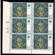 1976 Christmas 6½p Cyl. 2A 1B 1C 1D p64 dot block of six.
