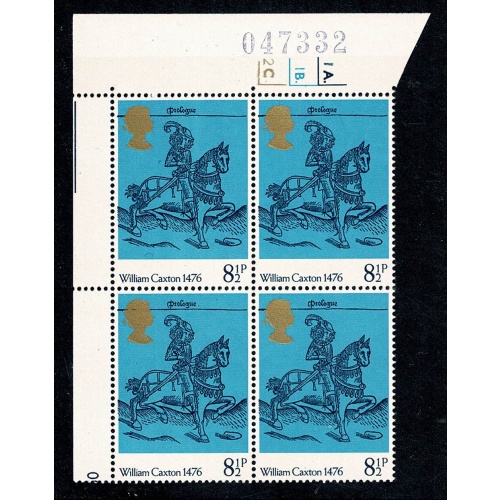 1976 Printing 8½p. Cyl. 1A 1B 2C dot block of four with listed constant variety. SG 1014 var