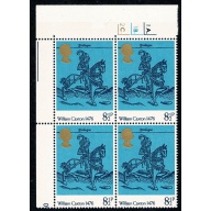 1976 Printing 8½p. Cyl. 1A 1B 2C dot block of four with listed constant variety. SG 1014 var