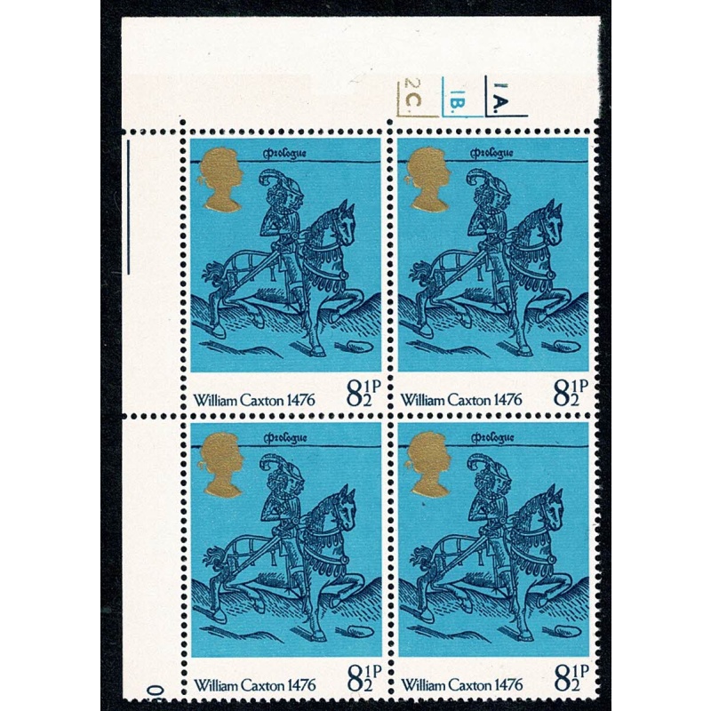 1976 Printing 8½p. Cyl. 1A 1B 2C dot block of four with listed constant variety. SG 1014 var