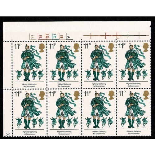 1976 Cultural Traditions 11p. Cyl. 1A 1B 1C 1D 1E 1F  dot block of eight. SG 1012