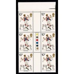 1976 Cultural Traditions 10p. Positional block with two listed varieties. SG 1011b & c.