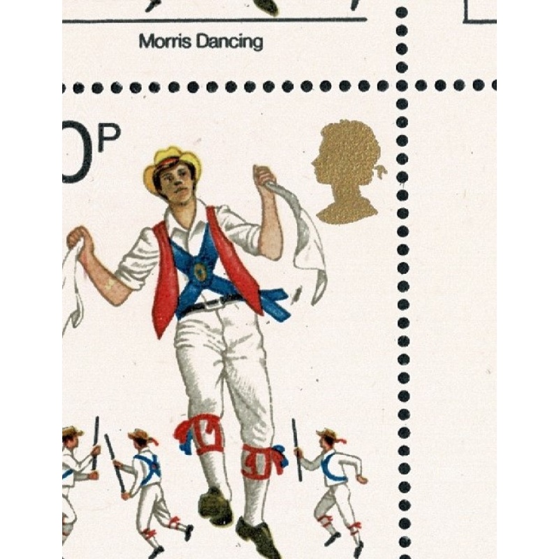 1976 Cultural Traditions 10p. Positional block with two listed varieties. SG 1011b & c.
