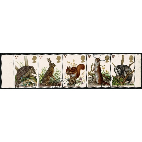 1977 Wildlife 9p se-tenant strip of 5 Fine Used. SG 1039a