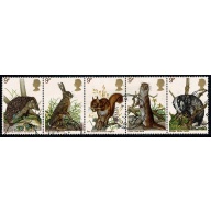 1977 Wildlife 9p se-tenant strip of 5 Fine Used. SG 1039a
