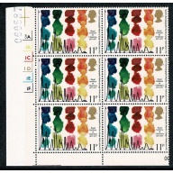 1977 Chemistry 11p Cyl. 3A 1B 1C 1D 1E 1F dot block of six. SG 1031