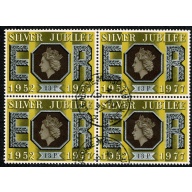 1977 Silver Jubilee 13p. Fine Used block of 4. SG 1037