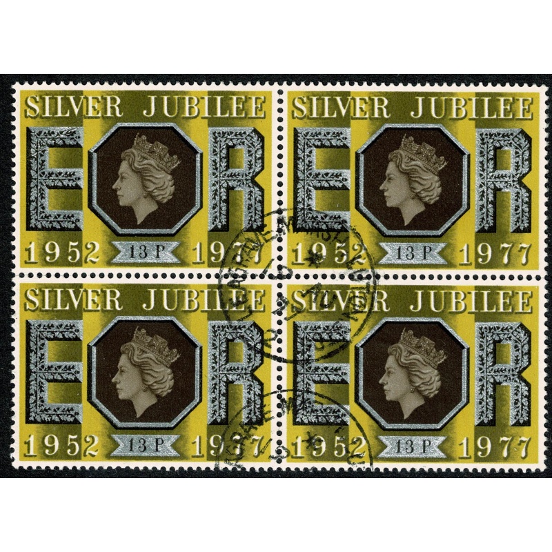 1977 Silver Jubilee 13p. Fine Used block of 4. SG 1037