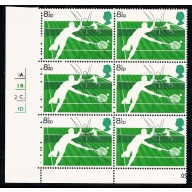 1977 Racket Sports. 8½p Cyl. 1A 3B 2C 1D dot block of six. SG 1022
