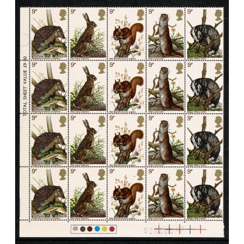 1977 Wildlife 9p. Listed variety in positional block. SG Spec W369c