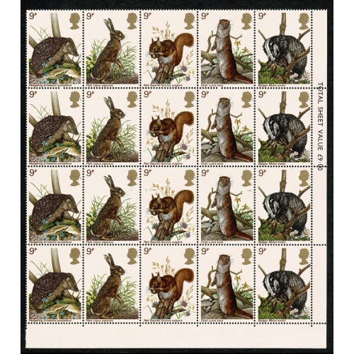 1977 Wildlife 9p. Listed varieties in positional block. SG Spec W370 c & d.