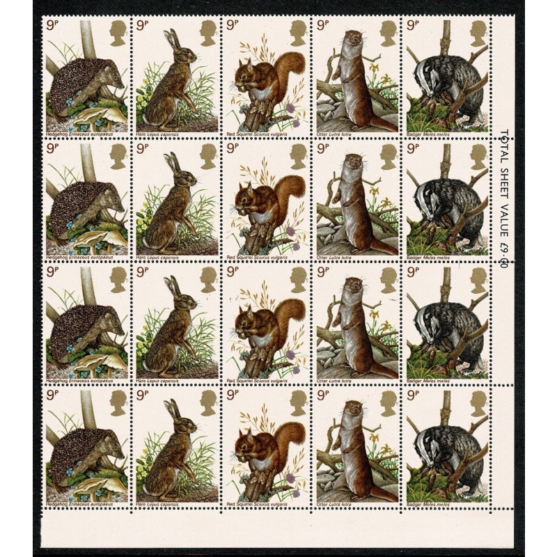 1977 Wildlife 9p. Listed varieties in positional block. SG Spec W370 c & d.