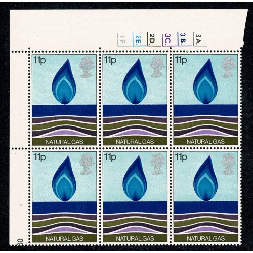 1978 Energy 11p. Cylinder 3A 3B 3C 2D 2E 1F p61 Dot. block of six. SG 1052