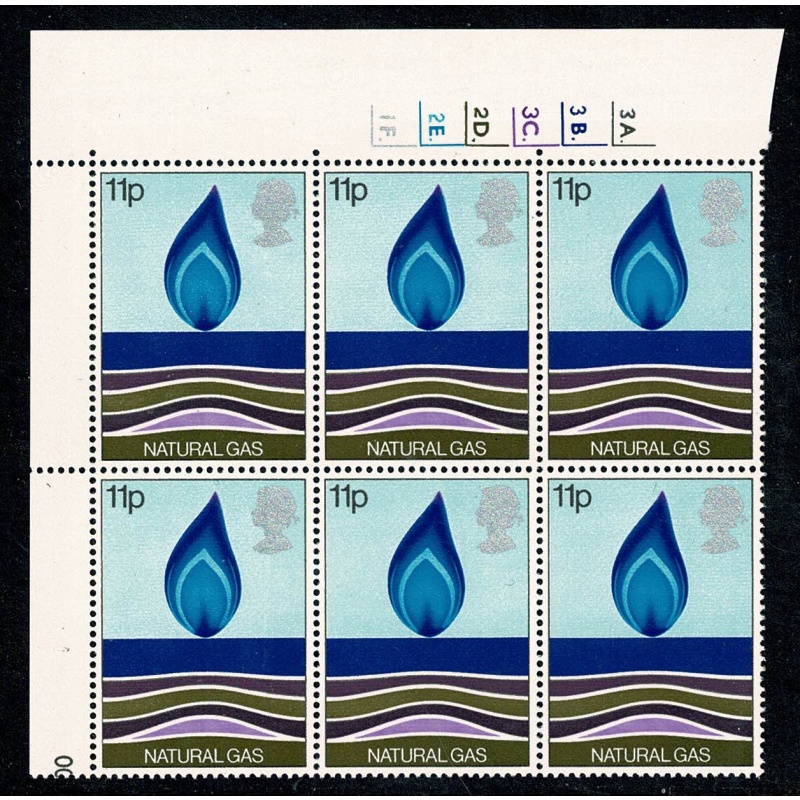 1978 Energy 11p. Cylinder 3A 3B 3C 2D 2E 1F p61 Dot. block of six. SG 1052