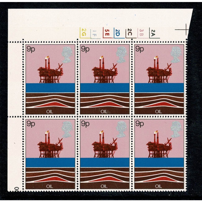 1978 Energy 9p. Cylinder 2A 3B 2C 2D 5E 1F 2G no phos No dot. block of six. SG 1050