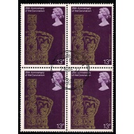 1978 Coronation 13p. Fine used block of four. SG 1062