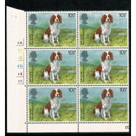 1979 Dogs 10½p. Cyl. 2A 3B 2C 1D 1E 1F p61 dot block of six. SG 1076