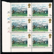 1979 Horse Racing 9p. Cyl. 1A 1B 1C 1D 1E 1F p61 dot block of six. SG 1087