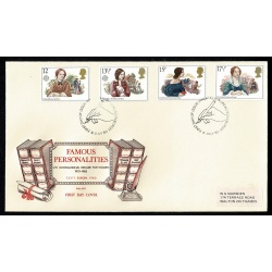 1980 Famous Authors. 12p value Missing "p" on FDC. Philatelic Bureau handstamp