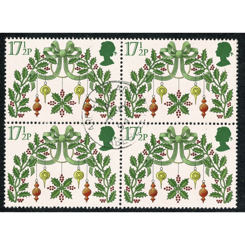 1980 Christmas 17½p Fine Used block of four. SG 1142