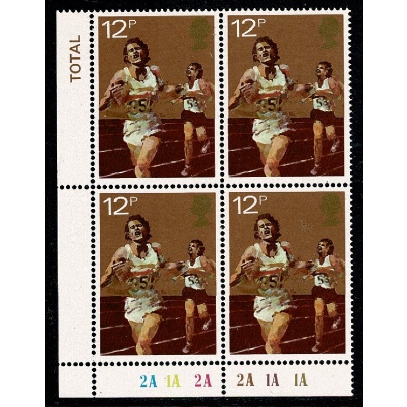 1980 Sport Centenaries 12p Plate 2A 1A 2A 2A 1A 1A block of 4. SG 1134