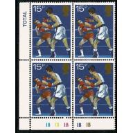 1980 Sports 15p. Plate 1B1B1B1B1B block of four.