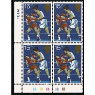 1980 Sports 15p. Plate 1B1B1B1B1B block of four.