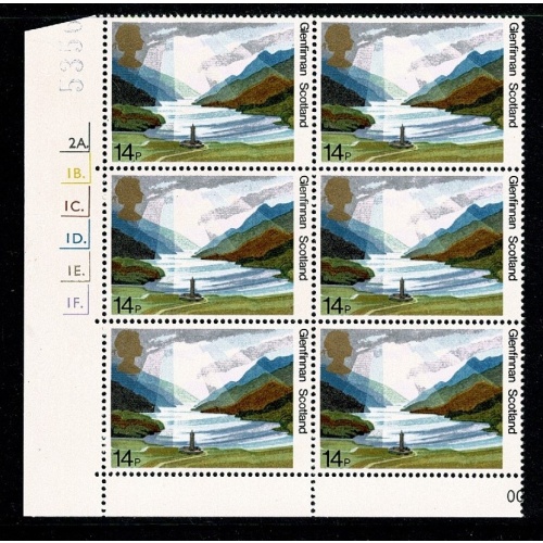 1981 National Trust 14p Cyl. 2A 1B 1C 1D 1E 1F dot block of six. SG 1155
