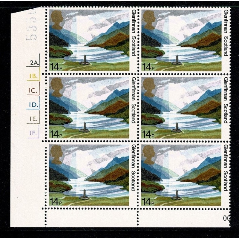 1981 National Trust 14p Cyl. 2A 1B 1C 1D 1E 1F dot block of six. SG 1155