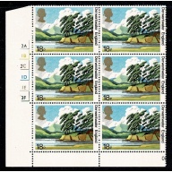 1981 National Trust 18p Cyl. 2A 1B 2C 1D 1E 3F no dot block of six. SG 1156