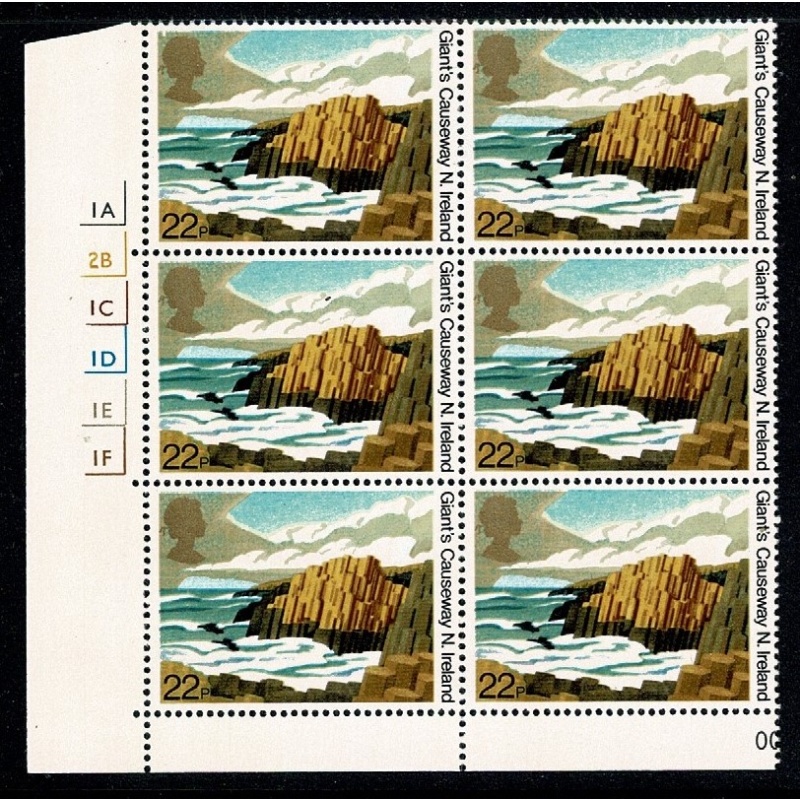 1981 National Trust 22p Cyl. 1A 2B 1C 1D 1E 1F no dot block of six. SG 1158