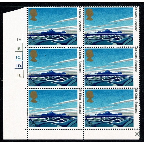 1981 National Trust 25p Cyl. 1A 1B 1C 1D 1E dot block of six. SG 1159