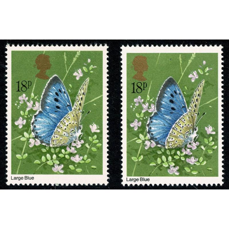 1981 Butterflies 18p. Shift of gold. SG 1152 var.
