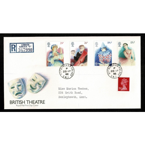 1982 British Theatre FDC. Buckingham Palace cancel.