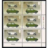 1982 Cars 15½p. LARGE INKING FLAW. Traffic Light block of six.