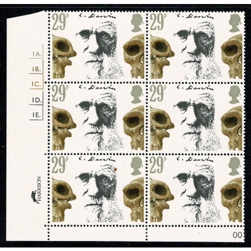 1982 Darwin  29p Cyl. 1A 1B 1C 1D 1E dot block of six. SG 1178