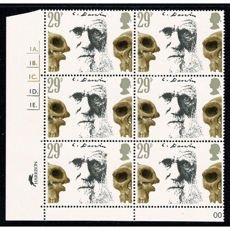 1982 Darwin  29p Cyl. 1A 1B 1C 1D 1E dot block of six. SG 1178