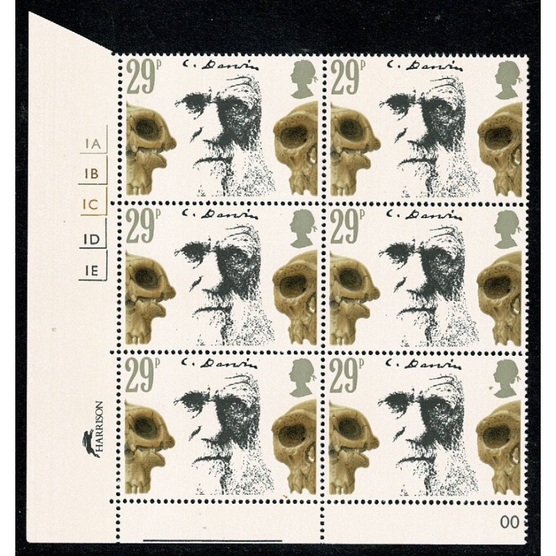 1982 Darwin  29p Cyl. 1A 1B 1C 1D 1E no dot block of six. SG 1178
