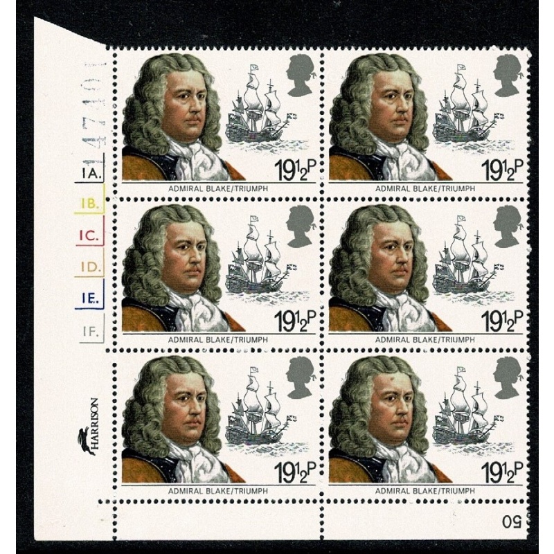 1982 Maritime Heritage 19½p. Cyl. 1A 1B 1C 1D 1E 1F dot block of six SG 1188