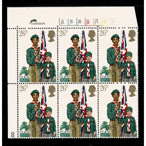 1982 Youth Organisations 26p Cyl. 1A 1B 1C 1D 5E 1F 1G dot block of six. SG 1181