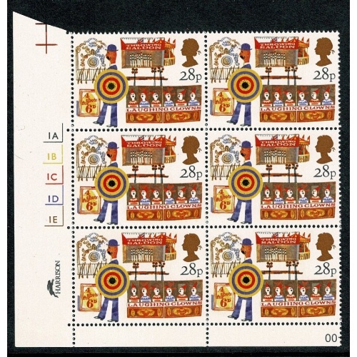 1983 British Fairs 28p. Cyl. 1A 1B 1C 1D 1E  no dot block of six. SG 1229