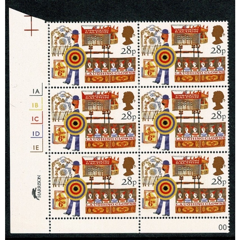 1983 British Fairs 28p. Cyl. 1A 1B 1C 1D 1E  no dot block of six. SG 1229