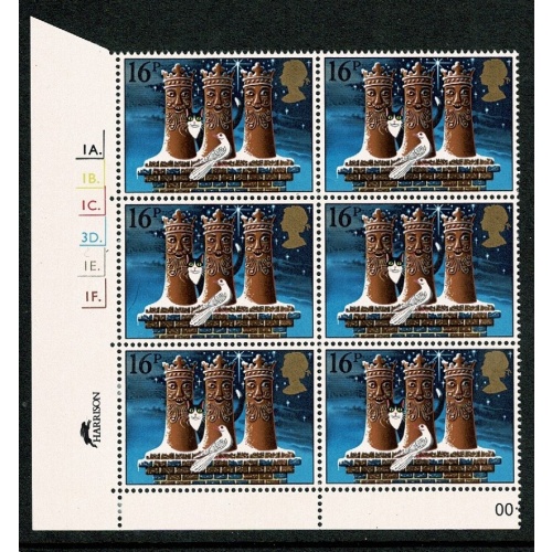 1983 Christmas 16p. Cyl. 1A 1B 1C 3D 1E 1F Dot block of six SG 1232
